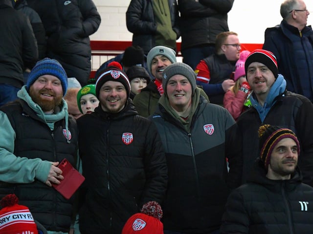 Derry City fans at the Brandywell on Friday evening. Photo: George Sweeney