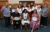 Mayor Lilian Seenoi Barr with prize winners and guests at the City Centre Initiative Floral Competition 2024 award ceremony held in the Mayor's Parlour.  Included on right are Lorraine Allen, Project Manager, and Jim Roddy, CEO of City Centre Initiative. (Photo - Tom Heaney, nwpresspics)