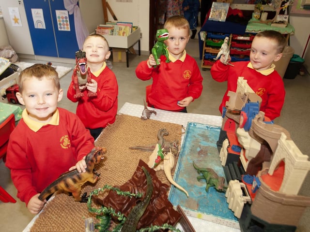 Some of the boys in Mrs. O'Donnell's P1 class at Steelstown Primary School.:.
