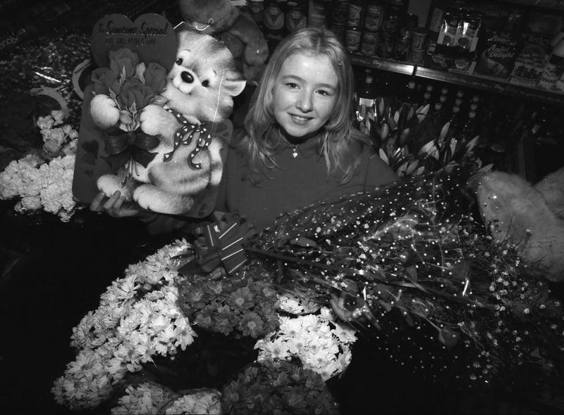 Roisin Doherty, manager of Carlisle Stores, with some of the goods on offer on St. Valentine's Day.