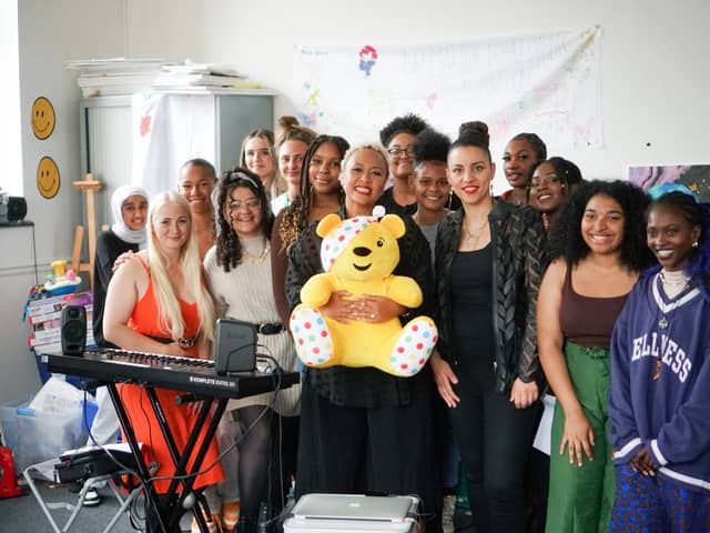 Emeli Sande joins the Getaway Girls’ choir for a rehearsal ahead of their performance on Radio 2