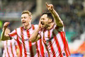 Pat Hoban and Daniel Kelly celebrate in Tallaght. Photograph by Kevin Moore MCI.