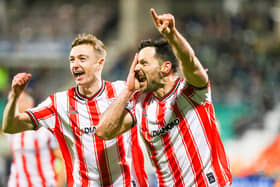 Pat Hoban and Daniel Kelly celebrate in Tallaght. Photograph by Kevin Moore MCI.