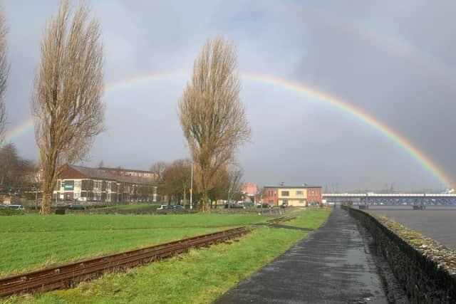 Rainbow from the Foyle Road walkway... Temperatures are set to rise with more settled conditions from next week.