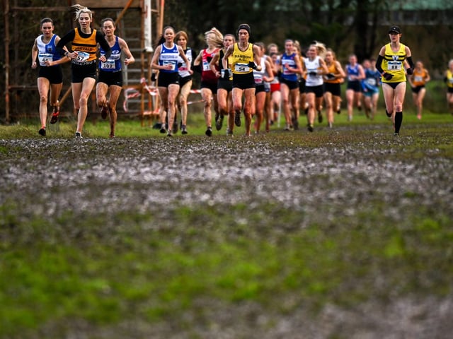 23 November 2025; A general view during the senior women's 7500m race during the 123.ie National Cross Country Championships at Templemore Sports Complex in Derry. Photo by Ramsey Cardy/Sportsfile
