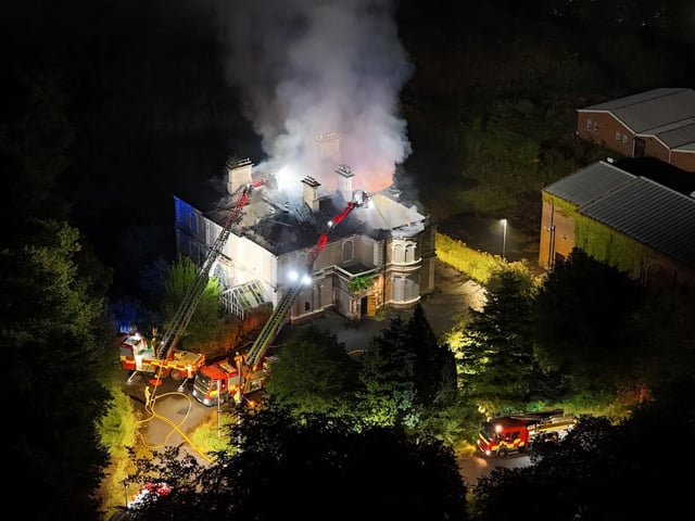 default : Dramatic aerial images of the fire at Duncreggan Road, which is being treated as deliberate. Images: Christopher Tarr.
