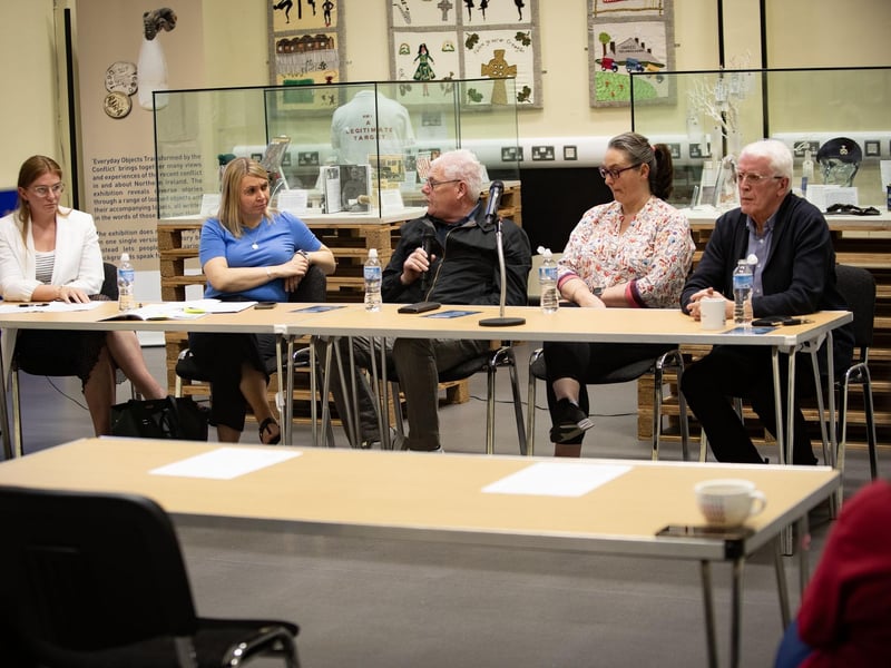 LIVING WITH INJUSTICE. . . .Féile 24 panel discussion at Creggan Neighbourhood Partnership on Tuesday evening on the British Government's Legacy Act effectively halting all conflict-related investigations in the North, thousands of families will be denied justice. Creggan's Empower Project brought together relatives affected by this contentious Bill to reflect on the future of their own cases. Included from left are Sara Duffy, Pat Finucane Centre, Freya McClements, Irish Times (Host), Martin McGavigan, brother of Annette McGavigan, Fiona Gallagher, sister of Jim Gallagher and John Kelly, brother of Michael Kelly. (Photos: JIm McCafferty Photography)