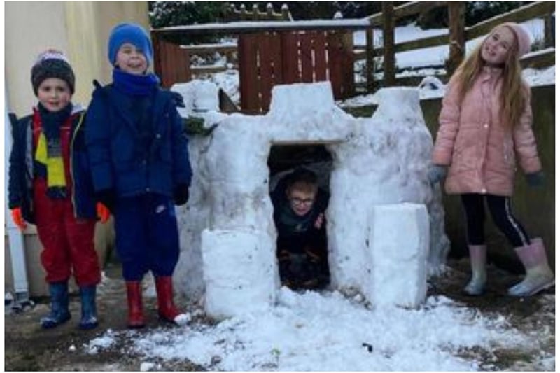 Wow! Lana, Darragh, Conan, Cillian and Michael building their igloo. Photo: Naomi Smyth.