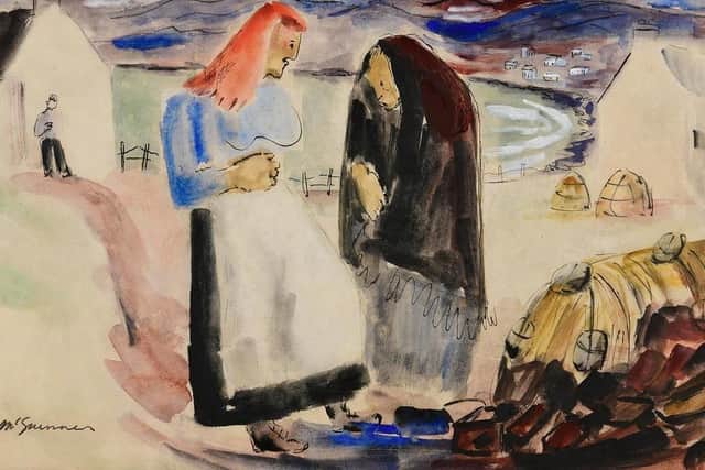 Gossip (1948), a gouache and watercolour on paper, by Norah McGuinness.