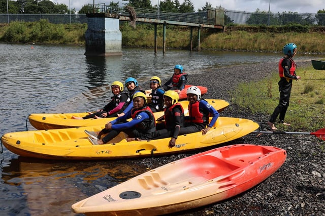 Some of the young people kitted out for a bit of kayaking at Creggan Country Park.