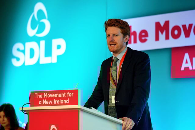 Matthew O’ Toole MLA, spokesperson for the Cost of Living Crisis, pictured at the SDLP annual Conference, on Saturday morning, in St Columb’s Hall. Photo: George Sweeney. DER2312GS – 42