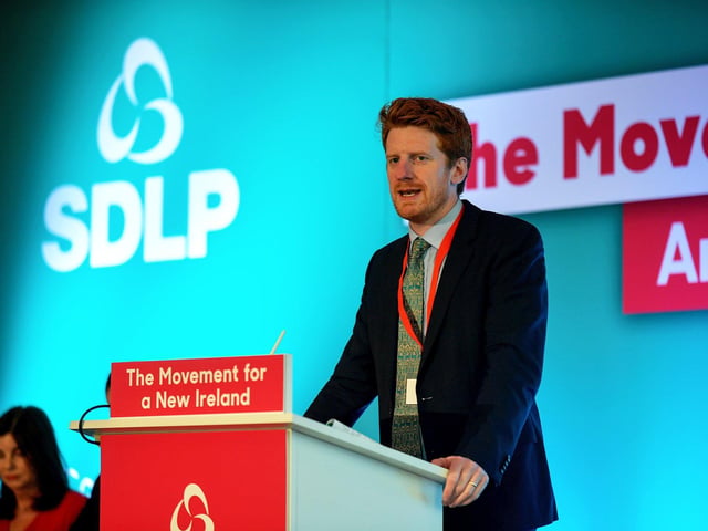 Matthew O’ Toole MLA, spokesperson for the Cost of Living Crisis, pictured at the SDLP annual Conference, on Saturday morning, in St Columb’s Hall. Photo: George Sweeney. DER2312GS – 42