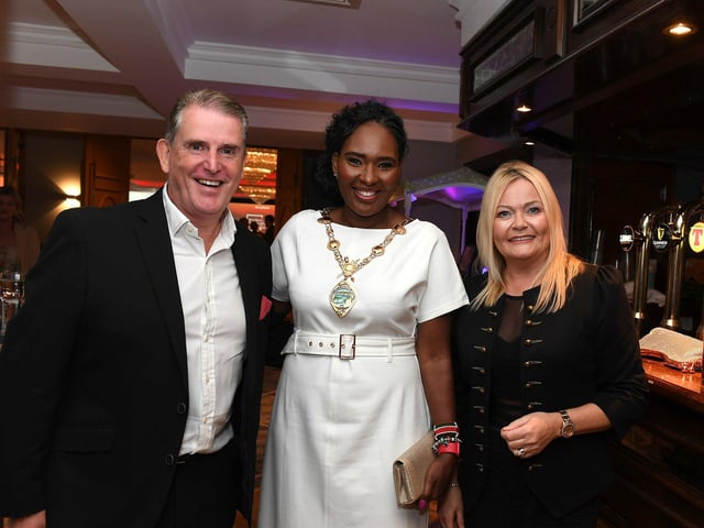 Martin and Pamela Mullan pictured with Mayor Lilian Seenoi Barr at the Bet McLean Derry Journal People Awards 2024 Photo: George Sweeney