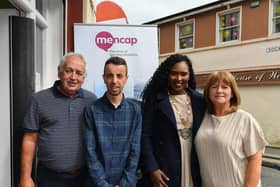 Liam McClintock and his parents pictured with Mayor Lilian Seenoi Barr at a Coffee Morning Skydive Fundraising event held in the MenCap NI Derry offices on Bishop. Liam, who is currently on Mencap’s Workable Programme, will skydive from 15,000 feet on 27th July to raise funds for the charity. Photo: George Sweeney
