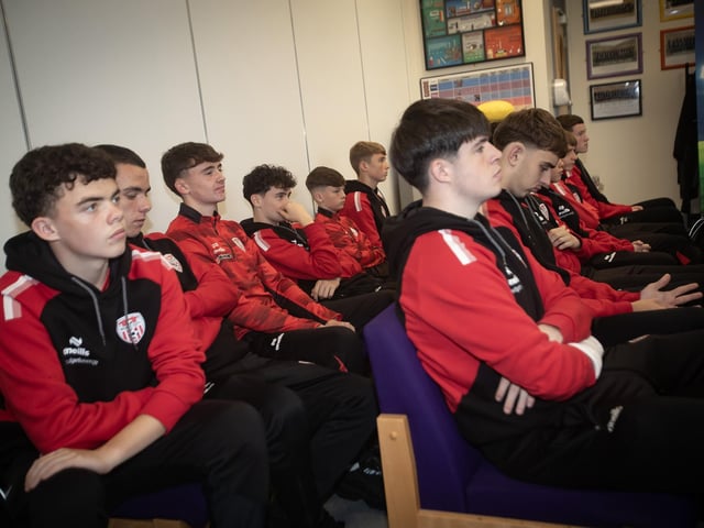 Some of the young students pictured during Thursday's Steven Gerrard Academy's session at St. Joseph's Boys School last week. (Photo: Jim McCafferty)