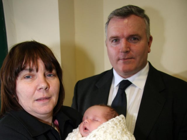 Grandparents Rosaleen and Gerard Doherty proudly show off their new grandson Gerard 0017JML : Parties and nights out in March 2006