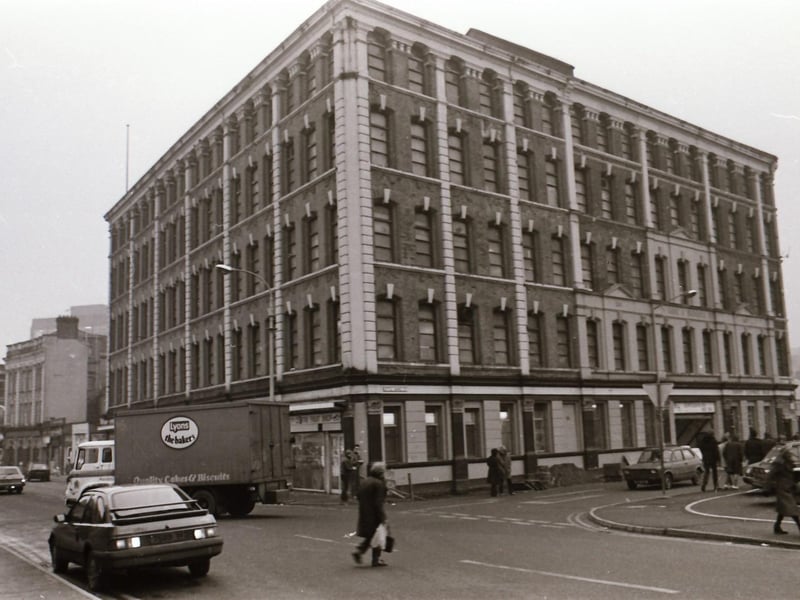 Hogg & Mitchell factory at the junction of Little James Street and Great James Street.