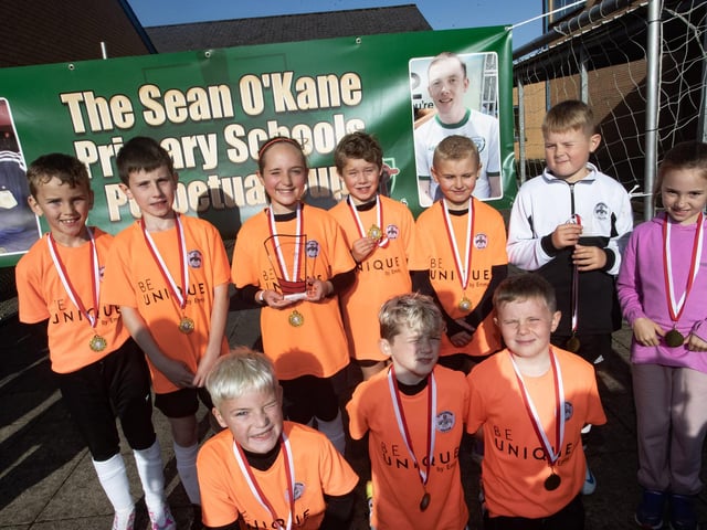 Stranocum, winners of the 2024 2015s Sean O’Kane Memorial Bowl at St. Joseph’s Boys School on Saturday morning. (Photos: Jim McCafferty Photography)