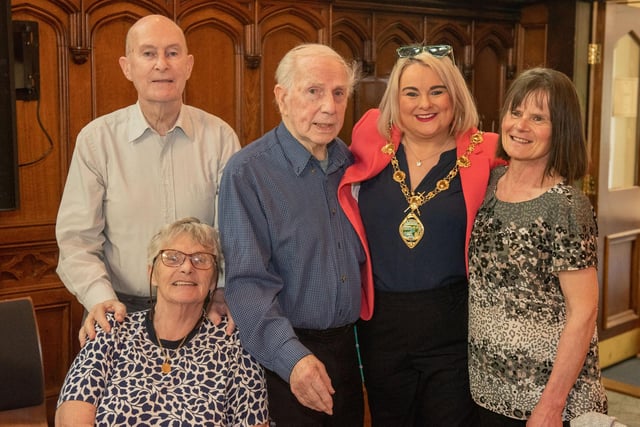 The Mayor Councillor Sandra Duffy hosted final tea dance of her term in the Guildhall on Wednesday. Included are regular attendees Liam and Marie Bradley, John McCartney, Jennifer Maguire. Picture Martin McKeown.