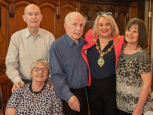 The Mayor Councillor Sandra Duffy hosted final tea dance of her term in the Guildhall on Wednesday. Included are regular attendees Liam and Marie Bradley, John McCartney, Jennifer Maguire. Picture Martin McKeown.