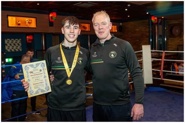 St Joe's Fionn Duffy with his dad and coach Cahir take the Gold in the 65kg.