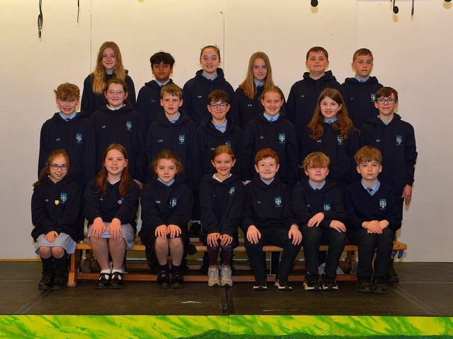 Mrs Gallen’s P7 leavers class at Hollybush Primary School.  Photo: George Sweeney.  DER2321GS – 95