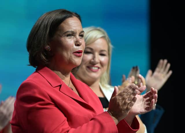 DUBLIN, IRELAND - NOVEMBER 05: Sinn Fein president Mary Lou McDonald pictured during the Sinn Fein Ard Fheis at the RDS Arena on November 5, 2022 in Dublin, Ireland. The Sinn Fein party conference takes place with the party positioned as the largest in Ireland. (Photo by Charles McQuillan/Getty Images)