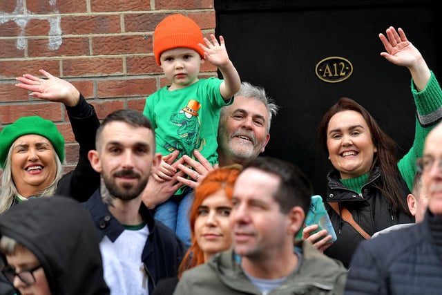 Revellers at the St Patrick’s Day parade, in Derry, on Friday last year. Photo: George Sweeney. DER2311GS –  79