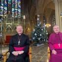 Archbishop Eamon Martin, Catholic Archbishop of Armagh, and Archbishop John McDowell, Church of Ireland Archbishop of Armagh, presenting their RTÉ Christmas 2023 message from Saint Patrick’s Catholic Cathedral, Armagh