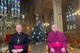 Archbishop Eamon Martin, Catholic Archbishop of Armagh, and Archbishop John McDowell, Church of Ireland Archbishop of Armagh, presenting their RTÉ Christmas 2023 message from Saint Patrick’s Catholic Cathedral, Armagh