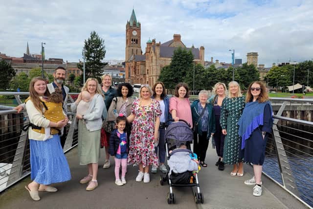 Mayor Sandra Duffy with founders and members of North West BAPS on their way to Breastival in August 2022.