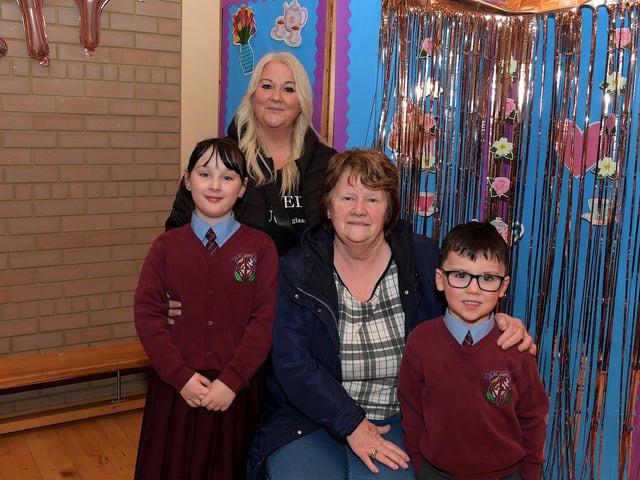 Granny Danella and great granny Betty with Mia and Jack at St John’s PS Grandparents Vintage Tea. Photo: George Sweeney
