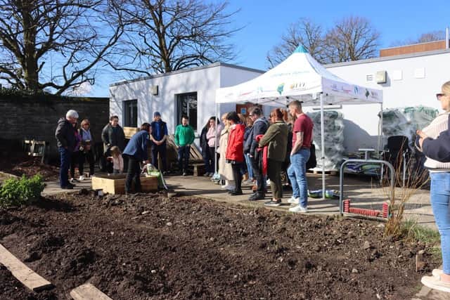 Acorn Farm 2024 participant showing their vegetables and Acorn Farm 2024 Cohort at TCV, Brooke Park in Derry