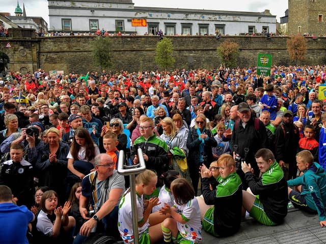 Some of the attendance at the official opening of the 2023 Foyle Cup, in Guildhall Square last year.  Photo: George Sweeney. DER2329GS - 18