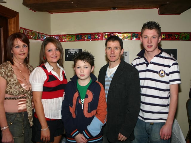 Birthday girl Gemma with mum Joanne, brothers Emmet, Damien jnr, and dad Damien enjoying the 18th birthday party in the Linen Hall 2577/dd : Parties and nights out in Derry and Donegal in February 2006.