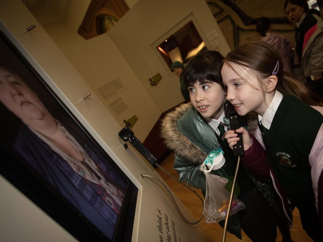 Olivia and Cara pictured during a recent Greenhaw Primary School history tour of the Guildhall.