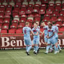 Institute players in celebratory mood at Brandywell ahead of a trip to Ards.