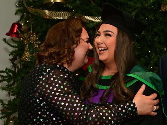 Pacemaker Press 13/12/22
From L-R Clodagh Curran with her mum Leona ,Who graduated in Nursing at the Ulster University graduation in the Millennium Forum in Derry on Tuesday.
Pic Pacemaker:.