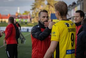KuPs manager Jani Honkavaara pictured with Finnish international midfielder Jasse Tuominen. Photograph by Niklas Pehkonen.