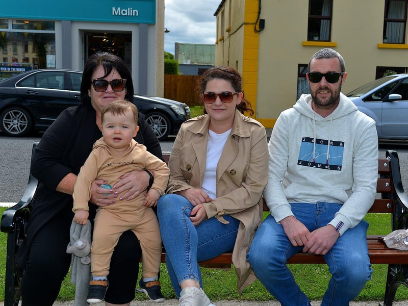 Marie McDaid with Rian, Sarah and Shane Toland at the Festival on the Green in Malin Town on Sunday afternoon last. Photo: George Sweeney. DER2331GS - 38