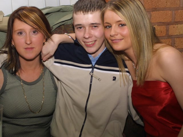 Birthday boy Conor Mitchell pictued with friends Sharon McGowan and Jacqueline Doherty. (2503JB29):.