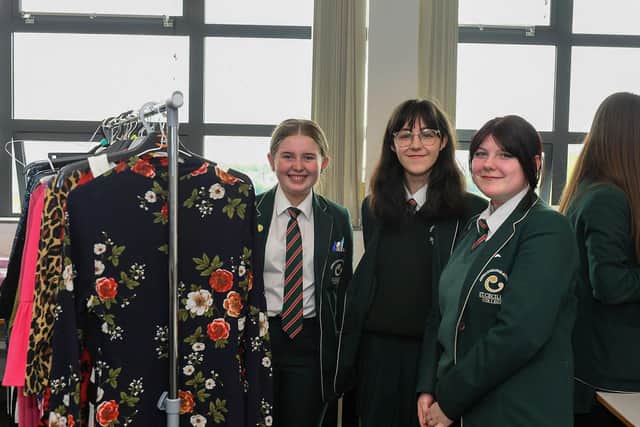 St Cecilia’s College browse the pre-loved clothing at the Swap Shop, held in the school on Wednesday morning. Photo: George Sweeney