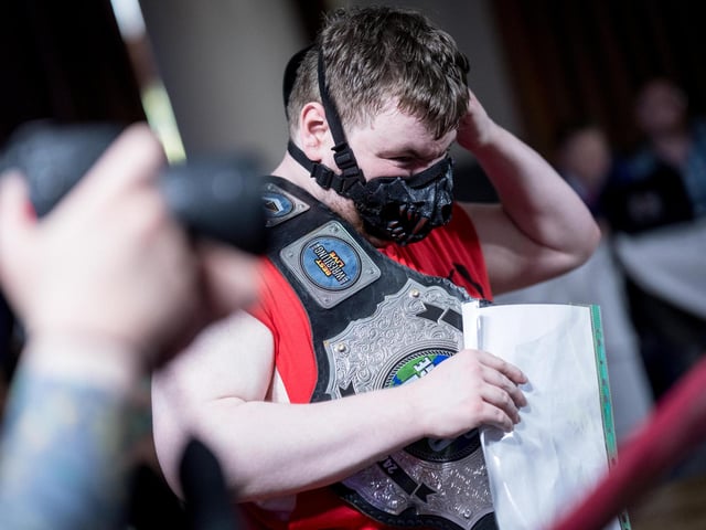 This wrestler channels his inner Bane at the City Hotel. Photographs by Stephen Latimer.
