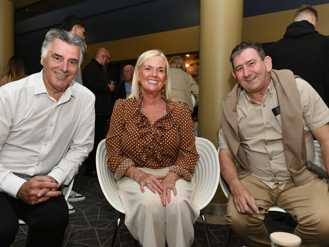 Felix Healy, Janet Carlyle and Paul Carlyle attended the opening night of the Grove Theatre Group's production of Annie at the Millennium Forum on Wednesday. Photo: George Sweeney