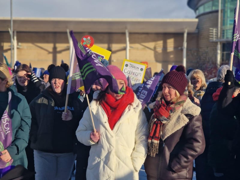 Striking public sector workers in Derry.