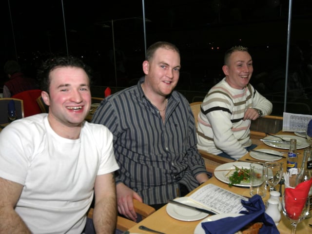 John Glass,Neil Tarney,Barry McCusker. 0214JML : Derry and Donegal folk out for a night at the Lifford Races back in February 2006.