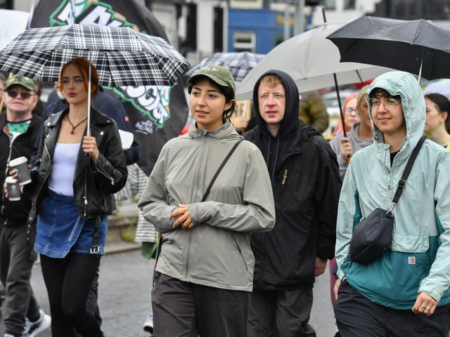 Participants at the Derry Housing Action Committee protest march over housing crisis on Saturday afternoon Photo: George Sweeney