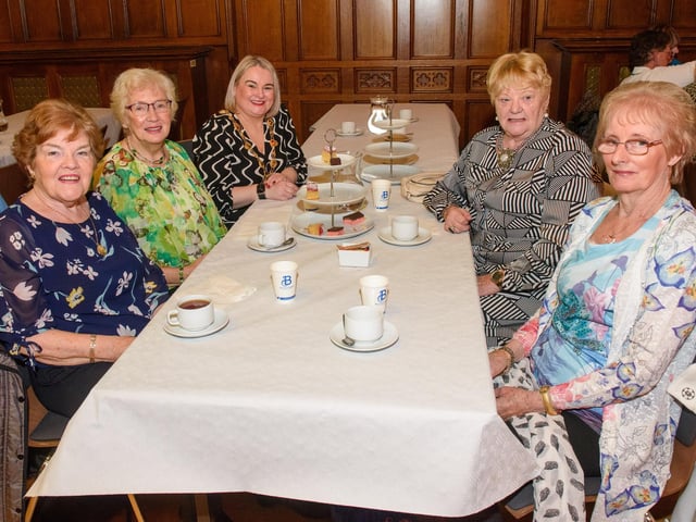 The Mayor Councillor Sandra Duffy once again welcomed people to the Guildhall as she hosted another popular Derry City and Strabane District Council Tea Dance. Included are, Anna Cassidy, Jean Henderson, Ruby McNaught and Margaret Duncan Picture Martin McKeown. 09.11.22:.:The Mayor's Tea Dance