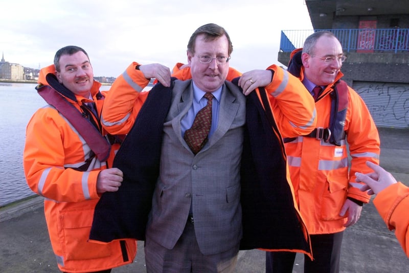 David Trimble and Mark Durkan with their life jackets at Prehen.