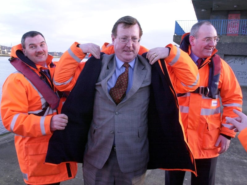 David Trimble and Mark Durkan with their life jackets at Prehen.